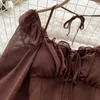 프랑스 세련된 고삐 블라우스 페미나 나우 플레어 슬리브 짧은 탑 댐 고속도로 Blusa Mujer 캐주얼 셔츠 옷 드롭 240109
