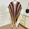 Femmes Style ethnique Poncho Capes dames mode rayure coloré tricot surdimensionné enveloppement frangé châle bohème 240108