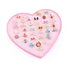 Colorful Children Adjustable Rings Sparkle with Heart Shape Display Case for Kids Birthday Party Favors