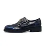 Spring Monk Shoes Full Grain Leather Hitets Buckle Blue Derby Shoes Handmade Mens Formella Business Shoe Brogue Oxfords