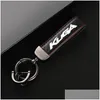 Keychains & Lanyards Keychains High-Grade Leather Car Keychain 360 Degree Rotating Horseshoe Key Rings For Ford Kuga Accessories Drop Dhilc
