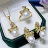 Necklace Earrings Set Wholesale 8.5mm Natural Pearl Jewelry Fashion Elegant Pendant Rings