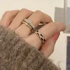 Cluster Rings Trendy Elegant Enamel Twist Two Circle For Women Simple Geometric Adjust Female Open Finger Ring Jewelry