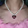 Colliers pendentifs Collier ras du cou en forme de cœur, chaîne de perles épaisses, cordon de perles fait à la main