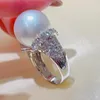 Cluster Rings Trendy White Big Pearl Cubic Zirconia For Women Gorgeous Engagement Wedding Bands Sterling Silver Accessories smycken