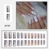 Falska naglar 24st Long Battle Peach Rhinestone Flowers Relief Cover Fake Nail For Women and Girls