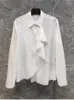 Blouses pour femmes Chemises en coton 2024 Printemps Mode Blanc Noir Haute Qualité Femmes Col rabattu À Volants Fleur Élégant Lâche