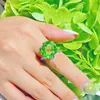 Cluster Rings New Luxury Large Bright Green Simulated Tourmaline Rings Women's Engagement Color Treasure Open Adjustable Ring For Women YQ240109