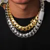 Collier en laiton plaqué or pour hommes, personnalisé, 20mm, Aaaaa Cz, diamant glacé, boucle de boîte, chaîne à maillons cubains Miami, vente en gros