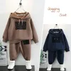 Hiver bébé garçons polaire sweat à capuche pantalon de survêtement enfants survêtement enfants 2 pièces tenues vêtements étudiants Jogger pantalon de survêtement ensembles 1-12 ans 240108