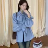 Camicette da donna Nastro Lacci Papillon Top carini Stile preppy Vintage Giappone Corea Office Lady Formale Volant rosa Manica lunga Camicia blu