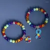 Charm Bracelets 10pcs 8mm Seven Chakras Tigers Eye Beaded Bracelet 7 Colors Beads Love Ribbon Charms Strand For Women Men Jewelry