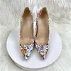 Dress Shoes Floral Print Women V-Cut Edged Pointy Toe High Heel For Party Show Sexy Slip On Stiletto Pumps