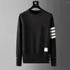 Men's Sweaters High End Luxury Quality Knitted Sweater O-Neck 4 Stripe Hem Slit Wool Pullover Winter Korean Fashion Casual Trend Knitwear