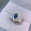 Cluster Rings Vintage Luxury Sapphire Ring for Party 5mm 7mm 0.7CT Natural Blue 925 Silver 3 Layer 18k Gold Plated SMYELLY