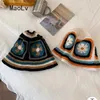 Bloem gebreide emmer hoed Vintage uitgeholde handgemaakte gebreide wastafel zoete veelzijdige wol voor vrouwen in de herfst winter Korea 230920