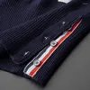 Men's Sweaters High End Luxury Quality Knitted Sweater O-Neck 4 Stripe Hem Slit Wool Pullover Winter Korean Fashion Casual Trend Knitwear