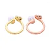 Cluster Rings Bulk Price Open Glass Pearl Shell Ring For Women Gold&Rose Gold Color Copper Crystal Friendship Jewelry Accessory