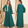 Abbigliamento etnico Marocco Abito di lusso Donna Ramadan musulmano Eid Jalabiya Verde nerastro Punto oro Dubai Abito arabo Caftano marocchino