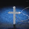Chains Fashion S925 Sterling Silver Platinum Full Diamond Sparkling Cross Pendant 1.6 Moissanite Necklace For Clothing Matching