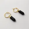 Dangle Earrings FUWO Wholesale Natural Obsidian Point Golden Plated Handmade Faceted Black Crystal Women Jewelry 5Pairs/Lot ER120