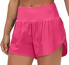 LU-1170 Shorts de corrida femininos de cintura alta para ioga e secagem rápida com bolsos com zíper