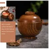 Dinnerware Sets Wooden Bowl With Lid Miso Soup Rice Serving Wood Tableware