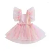 Abiti da ragazza Princess Born Baby Girls Summer Dress Colletto quadrato Manica corta Backless Tie-up Farfalla/Pots Tulle Festa di compleanno