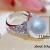 Cluster Rings Trendy White Big Pearl Cubic Zirconia For Women Gorgeous Engagement Wedding Bands Sterling Silver Accessories smycken