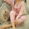 Женский шелковый пижамный комплект из 2 предметов, одежда для сна, домашняя одежда, брюки с длинными рукавами, домашняя одежда, ночная одежда для 240108