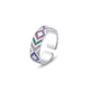 クラスターリングAmaiyllis 925 Sterling Silver Light Luxury ColoredZircon Striped Indexpening Ringシンプルなクリスタルオープンジュエリー