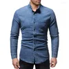 Chemises décontractées pour hommes printemps et automne Denim chemise mince pur coton coupe ajustée élastique à manches longues