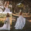 Boho Ülke Gelinlik Gelinlik Spagetti Kayışları Bir Çizgi Tül Dantel Aplike Süpürme Tren Özel Yapımı Artı Boyut Vestidos De Novia Yd