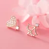 Stud Earrings 925 Silver Asymmetric Heart Shape Arrow Pierced Cupid Zircon Women's Simple Ear Piercing Jewelry