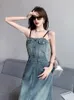 Casual Jurken Mode Zomer Y2K Denim Lange Jurk Voor Vrouwen Lady Vintage Sexy Borst Wikkelen Wrap Hip Maxi Party Mujer vestidos Straat