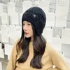 Berets For Girls Warm Flower Driving Knitted Snowflake Windbreak Korean Beanies Hats Women Bomber Hat With Earflaps Ear Muff Caps