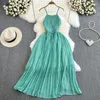 Casual Dresses Women Summer Dress Bohemian Beach Resort Elegant Gentle Wind Wrapped Midje A-Line Pleated Strap Vestidos D5097