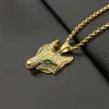 Men 14k Yellow Gold Necklace Golden Color Viking Wolf Head Necklace Pendant With Chain Iced Out Norse Talisman Ethnic Jewelry