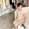 Girl Dresses Toddler Baby Girls Striped T Shirt Dress Kids Slim Printed Short Sleeved Cool Skinny Ribbed Children Clothes 1-6Y