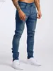 Jeans masculinos 2024 preto rua moda homens jeans de alta qualidade retro azul elástico fino ajuste rasgado jeans mendesigner denim marca calças hombrel240109