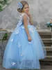 Girl Dresses Puffy Backless Butterflies Simple Style Flower Girls Pageant Gown Princess First Communion Christmas Customize Vintage