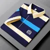 Polo de rayas clásico de verano para hombre, Polo informal de negocios bordado de manga corta de algodón para hombre, gota 240109