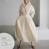 S5xl Korean Fashion Long Sleeve Shirt Dress Chic Turndown Neck Ruched Maxi Dres Autumn Winter Clothes Streetwear 240109