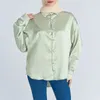 Roupas étnicas Mulheres Eid Muçulmano Tops Único Breasted Botão Comprimento Completo Turn Down Collar Kaftan Árabe Marrocos Cetim Blusas Sólidas Casual