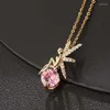 Colares de pingente colar para mulheres 18k banhado a ouro conjunto de garra com cristal rosa zircão jóias de moda de fadas