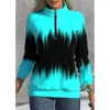 Hoodies femininos gola de impressão colorida gradual zíper manga longa inverno metade outono alta camisola moda casual viajar topo