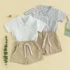 Ensembles de vêtements pour bébés garçons, 2 pièces, costume décontracté à manches courtes, chemise rayée, short élastique, ensemble pour tout-petits de 0 à 4 ans
