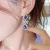 Boucles d'oreilles Gaodingtan trois trésors bleus goutte d'eau grand visage 925 argent pur diamant à haute teneur en carbone bijoux de mariage en gros
