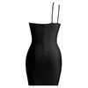 Casual Dresses 2024 Spaghetti Strap Bandage Dress Women Sexig Beading One Shoulder Clothes Club Party Evening