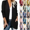 Cardigan feminino suéter casual solto cor sólida manga comprida casaco de bolso grande 240109